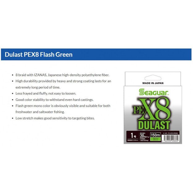 SEAGUAR pintas valas Dulast PE X8 Flash Green 150m (0,6-6PE)