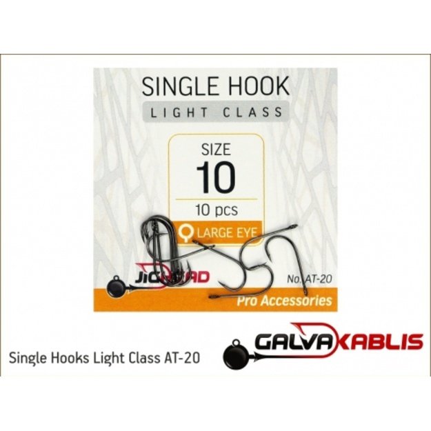 Single Hooks Light Class AT-20 vienšakiai kabliukai su didele aušele